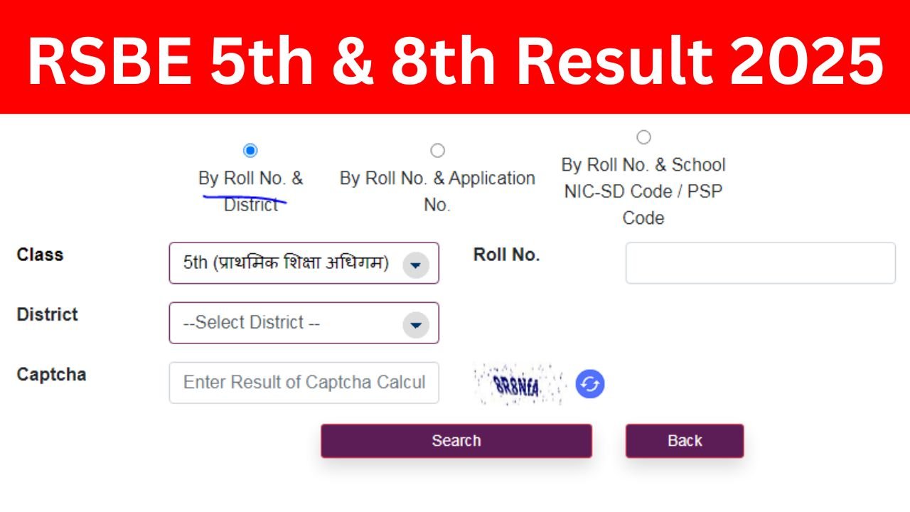 Rajasthan 5th-8th Result 2025 Live